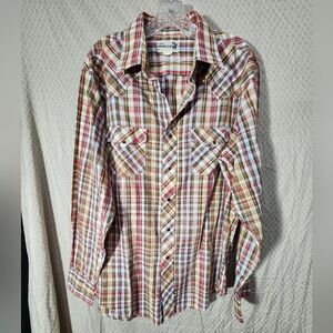 Vintage Genuine Roebucks Western Multicolor Plaid Snap Front Shirt Men's XL